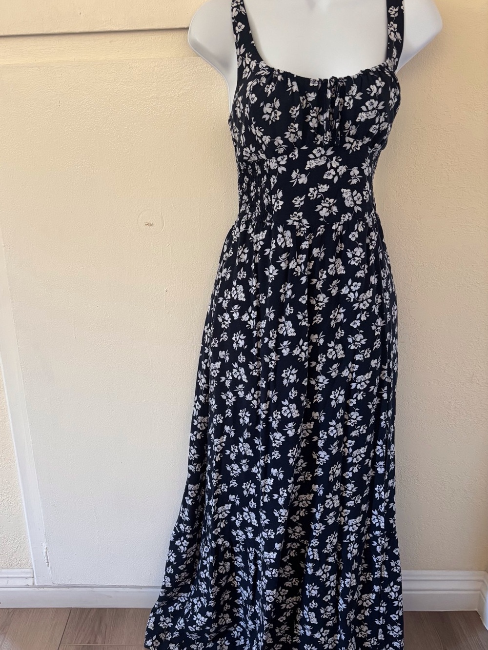 Hollister Navy Maxi Dress with White Floral Pattern